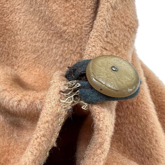 Vintage Polo Cloth By Stevens Wool Cape Coat With Leather Buttons & Trim Size L - Picture 14 of 15